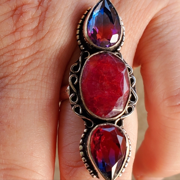 New Ruby and Bi-Color Tourmaline 925 Silver Ring. - Picture 13 of 14